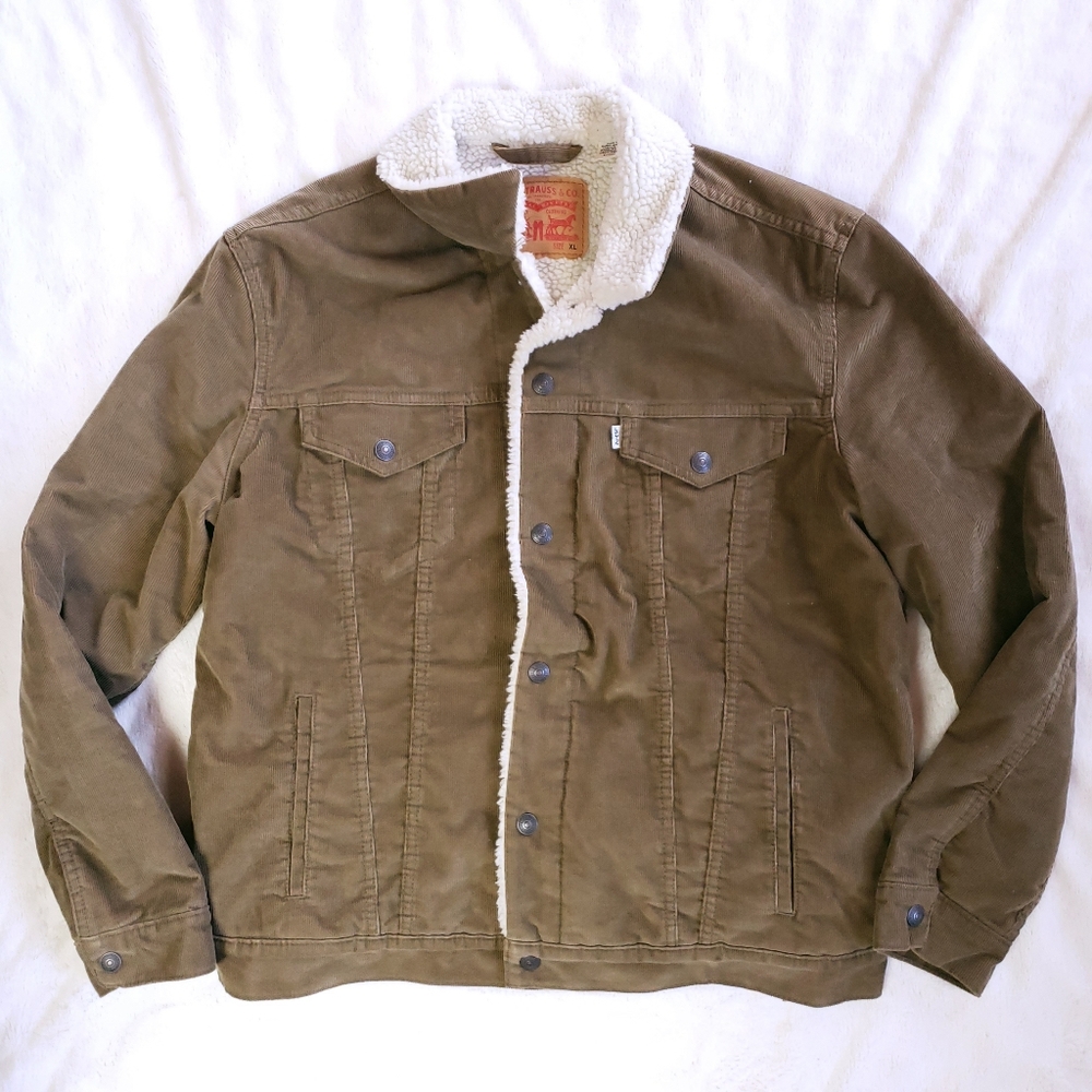 Levi's Sherpa Lined Tan Corduroy Truckers Jacket